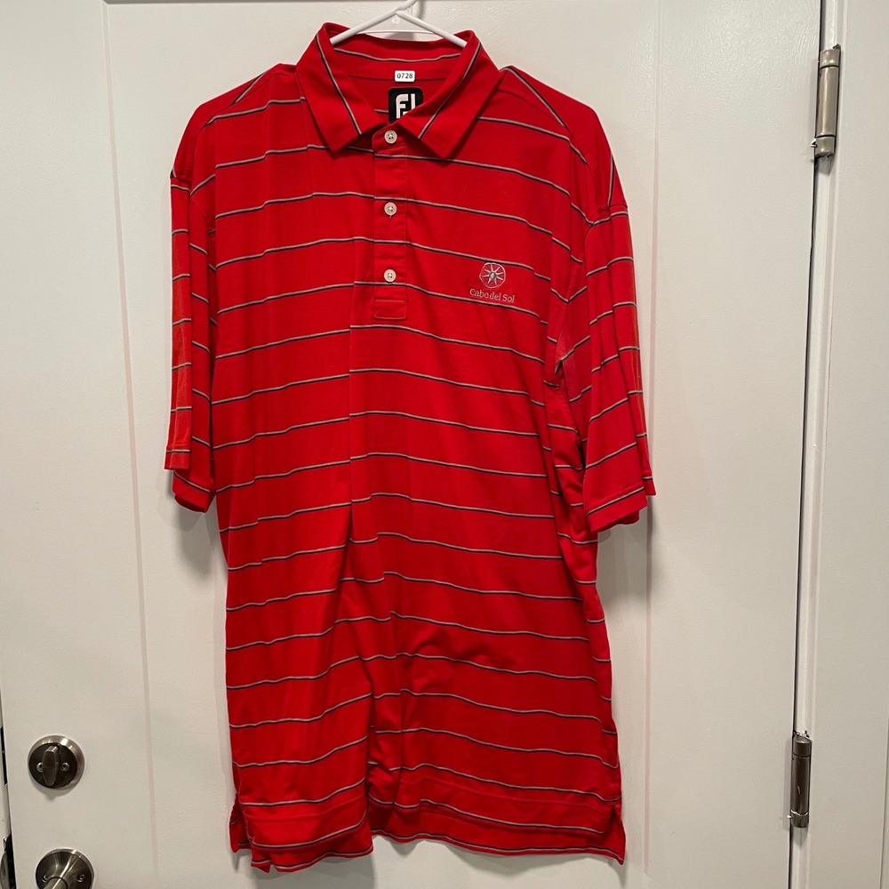 FootJoy Mens XL Polo Shirt‎ Red Striped Golf Performance ProDry Short